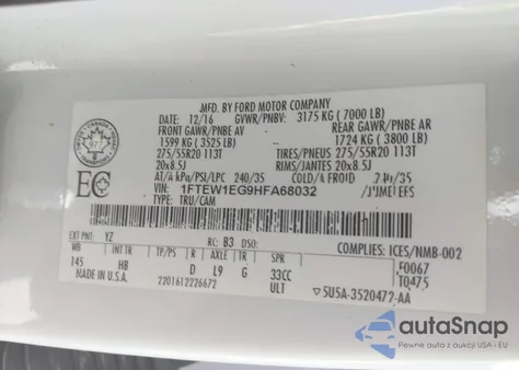 2017 Ford F-150 Lariat из США, поврежденный, VIN 1FTEW1EG9HFA68032